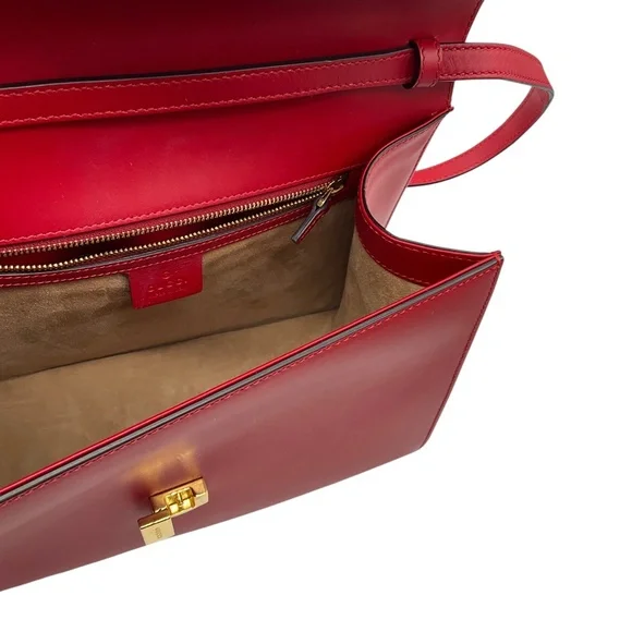 GUCCI RED CALFSKIN LEATHER MEDIUM SYLVIE TWO WAY TOP HANDLE BAG - Picture 6 of 13